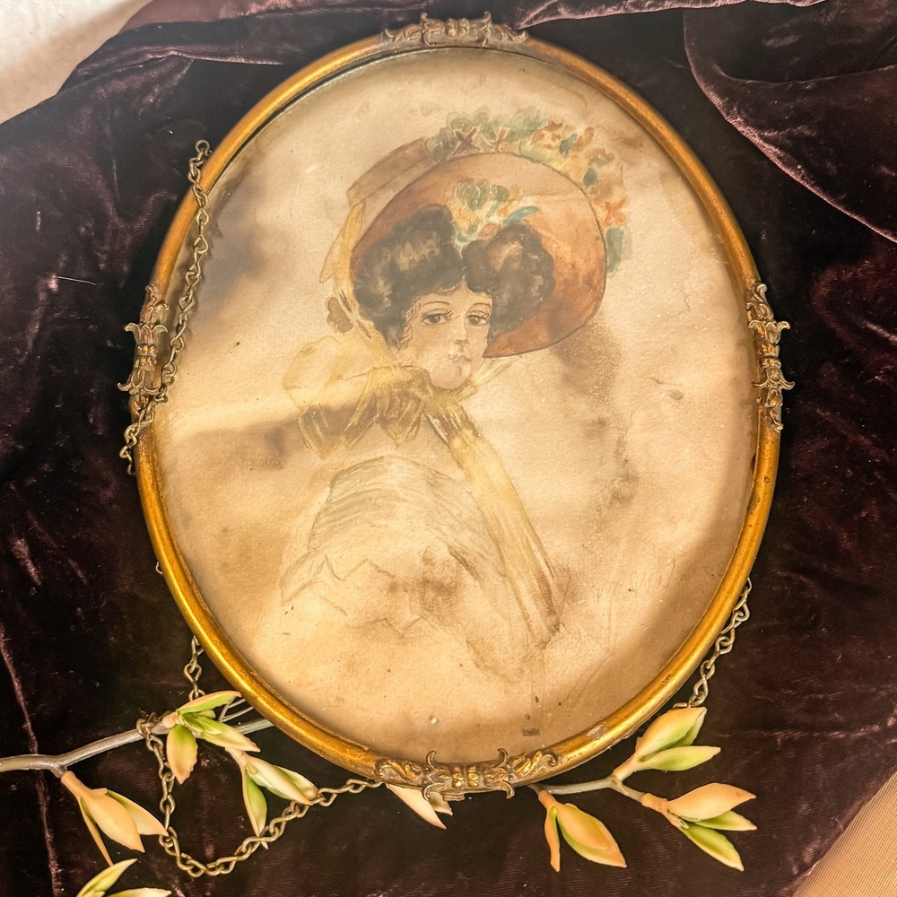 Antique Watercolor Portrait Framed